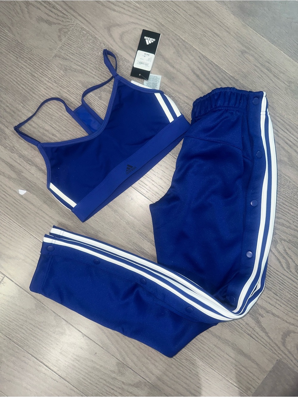 adidas Royal Blue Sports Bra and Snap-Button Track Pants Set